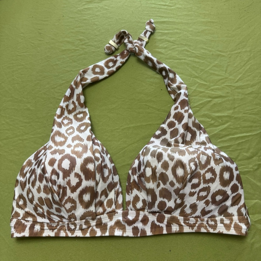 EUC Size L Antonio Melani Leopard Print Halter Bikini Top Giraffe Animal